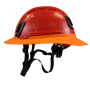 Type II + Non-Vented Red Safety Helmet with Orange FlexBrim (T2NRDFBOR - Left)