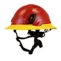 Type II + Non-Vented Red Safety Helmet with Yellow FlexBrim (T2NRDFBYL - Three Quarter View)