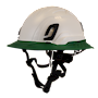 Type II + Non-Vented White Safety Helmet with Forest Green FlexBrim (T2NWHFBFG - Three Quarter View)