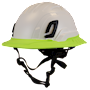 Type II + Non-Vented White Safety Helmet with Hi-Viz Yellow FlexBrim (T2NWHFBHY - Three Quarter View)