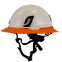 Type II + Non-Vented White Safety Helmet with Orange FlexBrim (T2NWHFBOR - Three Quarter View)