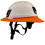 Type II + Non-Vented White Safety Helmet with Orange FlexBrim (T2NWHFBOR - Left)
