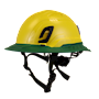 Type II + Non-Vented Yellow Safety Helmet with Forest Green FlexBrim (T2NYLFBFG - Three Quarter View)