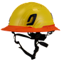 Type II + Non-Vented Yellow Safety Helmet with Hi-Viz Orange FlexBrim (T2NYLFBHO - Three Quarter View)
