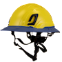 Type II + Non-Vented Yellow Safety Helmet with Kentucky Blue FlexBrim (T2NYLFBKB - Three Quarter View)