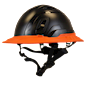 Type II + Vented Black Safety Helmet with Hi-Viz Orange FlexBrim (T2VBKFBHO - Three Quarter View)