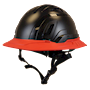 Type II + Vented Black Safety Helmet with Red FlexBrim (T2VBKFBRD - Three Quarter View)