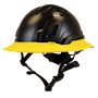Type II + Vented Black Safety Helmet with Yellow FlexBrim (T2VBKFBYL - Three Quarter View)