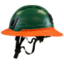 Type II + Vented Forest Green Safety Helmet with Hi-Viz Orange FlexBrim (T2VFGFBHO - Left)