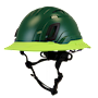 Type II + Vented Forest Green Safety Helmet with Hi-Viz Yellow FlexBrim (T2VFGFBHY - Three Quarter View)