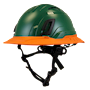 Type II + Vented Forest Green Safety Helmet with Orange FlexBrim (T2VFGFBOR - Three Quarter View)
