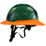 Type II + Vented Forest Green Safety Helmet with Orange FlexBrim (T2VFGFBOR - Left)