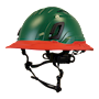 Type II + Vented Forest Green Safety Helmet with Red FlexBrim (T2VFGFBRD - Three Quarter View)