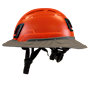Type II + Vented Hi-Viz Orange Safety Helmet with Dove Gray FlexBrim (T2VHOFBDG - Left)
