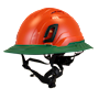Type II + Vented Hi-Viz Orange Safety Helmet with Forest Green FlexBrim (T2VHOFBFG - Three Quarter View)