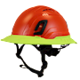 Type II + Vented Hi-Viz Orange Safety Helmet with Hi-Viz Yellow FlexBrim (T2VHOFBHY - Three Quarter View)