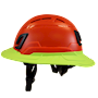 Type II + Vented Hi-Viz Orange Safety Helmet with Hi-Viz Yellow FlexBrim (T2VHOFBHY - Left)