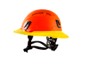 Type II + Vented Hi-Viz Orange Safety Helmet with Hi-Viz Yellow FlexBrim (T2VHOFBHY - Left Side)