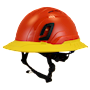 Type II + Vented Hi-Viz Orange Safety Helmet with Yellow FlexBrim (T2VHOFBYL - Three Quarter View)