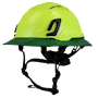 Type II + Vented Hi-Viz Yellow Safety Helmet with Forest Green FlexBrim (T2VHYFBFG - Three Quarter View)
