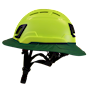 Type II + Vented Hi-Viz Yellow Safety Helmet with Forest Green FlexBrim (T2VHYFBFG - Left)