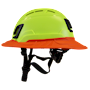 Type II + Vented Hi-Viz Yellow Safety Helmet with Hi-Viz Orange FlexBrim (T2VHYFBHO - Left)
