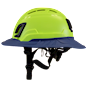 Type II + Vented Hi-Viz Yellow Safety Helmet with Kentucky Blue FlexBrim (T2VHYFBKB - Left)