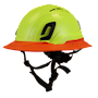 Type II + Vented Hi-Viz Yellow Safety Helmet with Red FlexBrim (T2VHYFBRD - Three Quarter View)