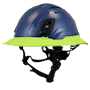 Type II + Vented Kentucky Blue Safety Helmet with Hi-Viz Yellow FlexBrim (T2VKBFBHY - Three Quarter View)