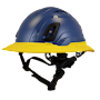 Type II + Vented Kentucky Blue Safety Helmet with Yellow FlexBrim (T2VKBFBYL - Three Quarter View)