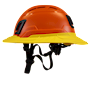Type II + Vented Orange Safety Helmet with Yellow FlexBrim (T2VORFBYL - Left)