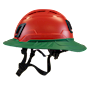 Type II + Vented Red Safety Helmet with Forest Green FlexBrim (T2VRDFBFG - Left)