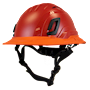 Type II + Vented Red Safety Helmet with Hi-Viz Orange FlexBrim (T2VRDFBHO - Three Quarter View)