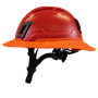 Type II + Vented Red Safety Helmet with Hi-Viz Orange FlexBrim (T2VRDFBHO - Left)
