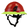 Type II + Vented Red Safety Helmet with Hi-Viz Yellow FlexBrim (T2VRDFBHY - Three Quarter View)