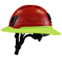Type II + Vented Red Safety Helmet with Hi-Viz Yellow FlexBrim (T2VRDFBHY - Left)