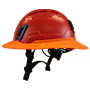 Type II + Vented Red Safety Helmet with Orange FlexBrim (T2VRDFBOR - Left)