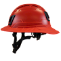 Type II + Vented Red Safety Helmet with Red FlexBrim (T2VRDFBRD - Left)