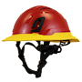 Type II + Vented Red Safety Helmet with Yellow FlexBrim (T2VRDFBYL - Three Quarter View)
