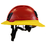 Type II + Vented Red Safety Helmet with Yellow FlexBrim (T2VRDFBYL - Left)