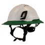 Type II + Vented White Safety Helmet with Forest Green FlexBrim (T2VWHFBFG - Three Quarter View)