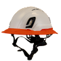 Type II + Vented White Safety Helmet with Hi-Viz Orange FlexBrim (T2VWHFBHO - Three Quarter View)