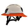 Type II + Vented White Safety Helmet with Hi-Viz Orange FlexBrim (T2VWHFBHO - Left)