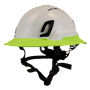 Type II + Vented White Safety Helmet with Hi-Viz Yellow FlexBrim (T2VWHFBHY - Three Quarter View)