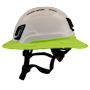 Type II + Vented White Safety Helmet with Hi-Viz Yellow FlexBrim (T2VWHFBHY - Left)