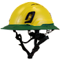 Type II + Vented Yellow Safety Helmet with Forest Green FlexBrim (T2VYLFBFG - Three Quarter View)