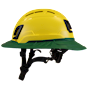 Type II + Vented Yellow Safety Helmet with Forest Green FlexBrim (T2VYLFBFG - Left)