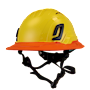 Type II + Vented Yellow Safety Helmet with Hi-Viz Orange FlexBrim (T2VYLFBHO - Three Quarter View)