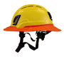 Type II + Vented Yellow Safety Helmet with Hi-Viz Orange FlexBrim (T2VYLFBHO - Left)