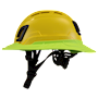 Type II + Vented Yellow Safety Helmet with Hi-Viz Yellow FlexBrim (T2VYLFBHY - Left)